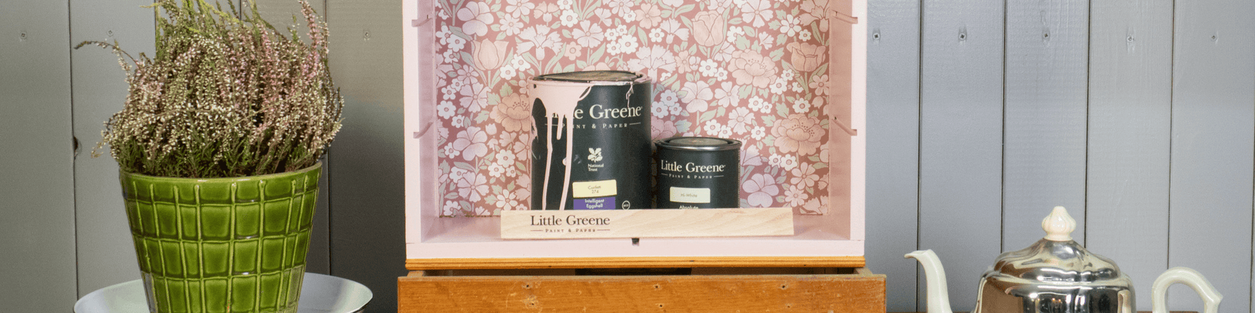 Upcycling Idee: Alte Schublade mit Little Greene Farben, Blumenmuster, Vintage Dekor