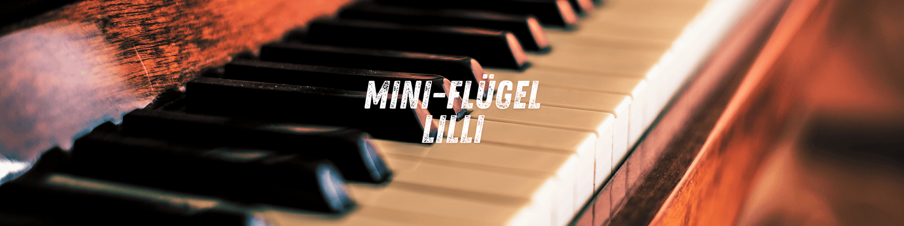 Nahaufnahme Vintage-Klavier, Text 'Mini-Flügel Lilli', nachhaltige Dekoration, Vintage Kontor