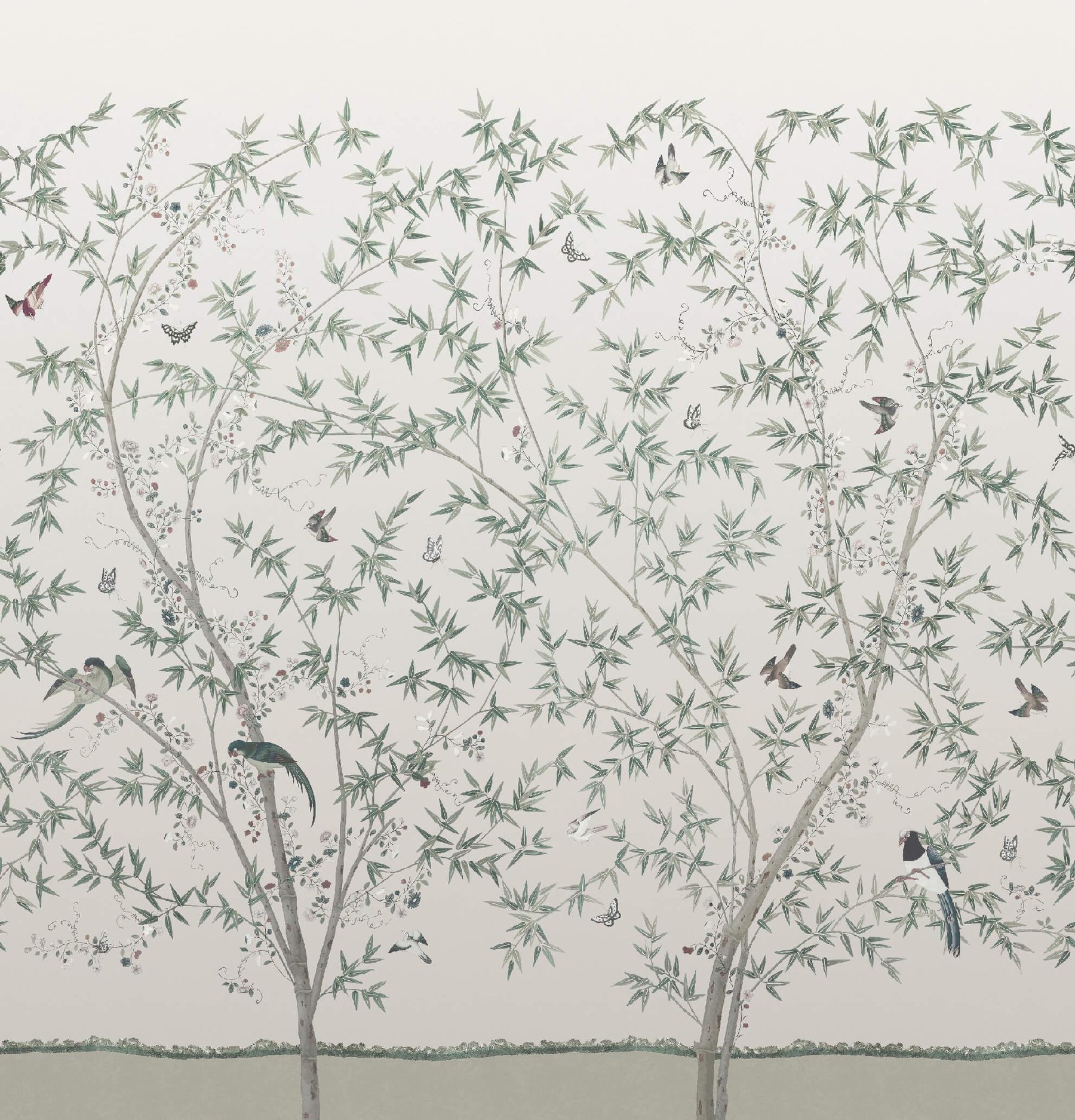 Little Greene Tapete mit Vogel- und Schmetterlingsmotiv, botanisches Vintage Design