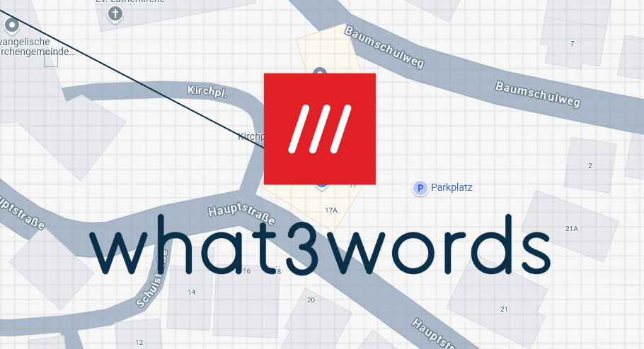 what3words Logo auf digitaler Kartenansicht bei Vintage Kontor in Kirchen, nachhaltiger Lifestyle