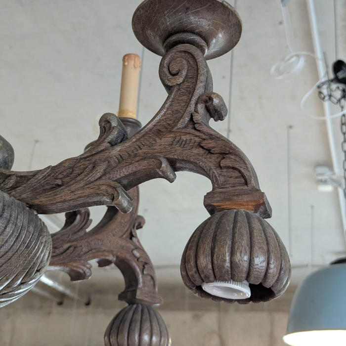 Geschnitzter Holz Kronleuchter-Deckenlampe-Vintage Kontor-Vintage Kontor