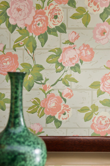 LITTLE GREENE Tapete - Rose Garden - Green Stone-Tapete-Vintage Kontor-Vintage Kontor