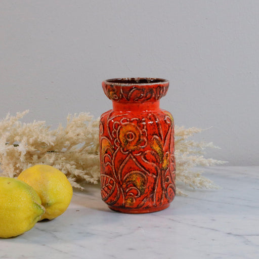 Knallige Vase in rot und orange, Bay Keramik-Vase-Vintage Kontor-Vintage Kontor
