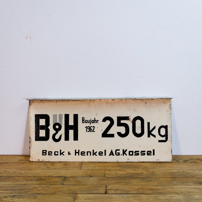 Industrieschild, Blechchild Beck & Henkel AG Kassel -