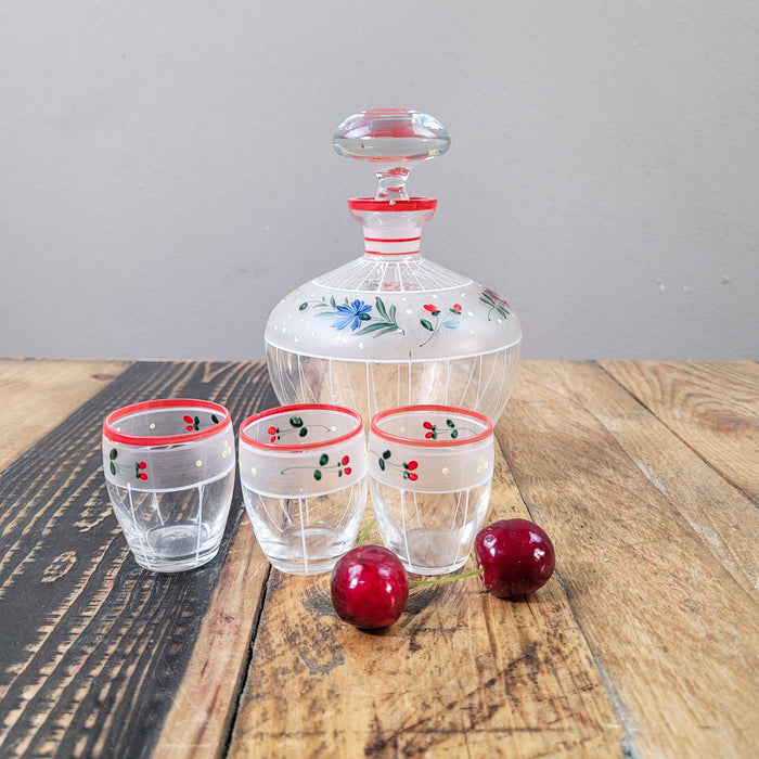 Likörflasche mit Gläsern, handbemalt-Vintage Kontor-Vintage Kontor