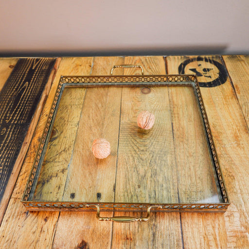 Messing Tablett mit Glasboden-Vintage Kontor-Vintage Kontor