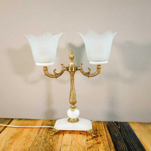 Messinglampe mit Marmorfuß-Lampe-Vintage Kontor-Vintage Kontor