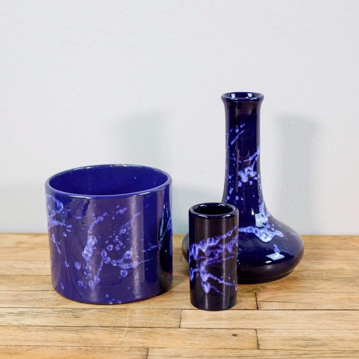 Set aus drei blauen Vintage Vasen -