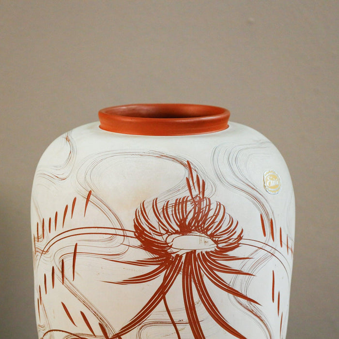 Vase, rot, weiß -