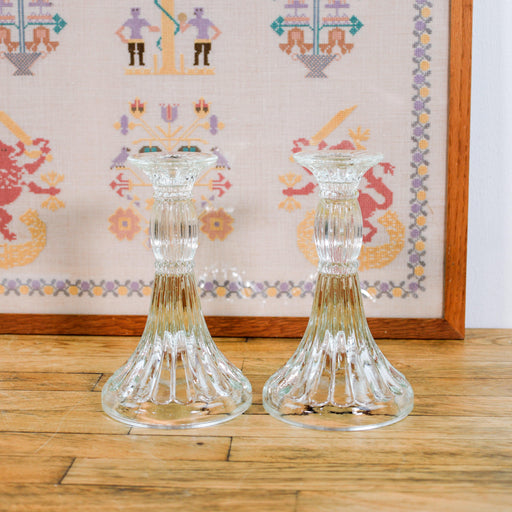 Vintage Kerzenständer aus Glas, Pressglas-Vintage Kontor-Vintage Kontor