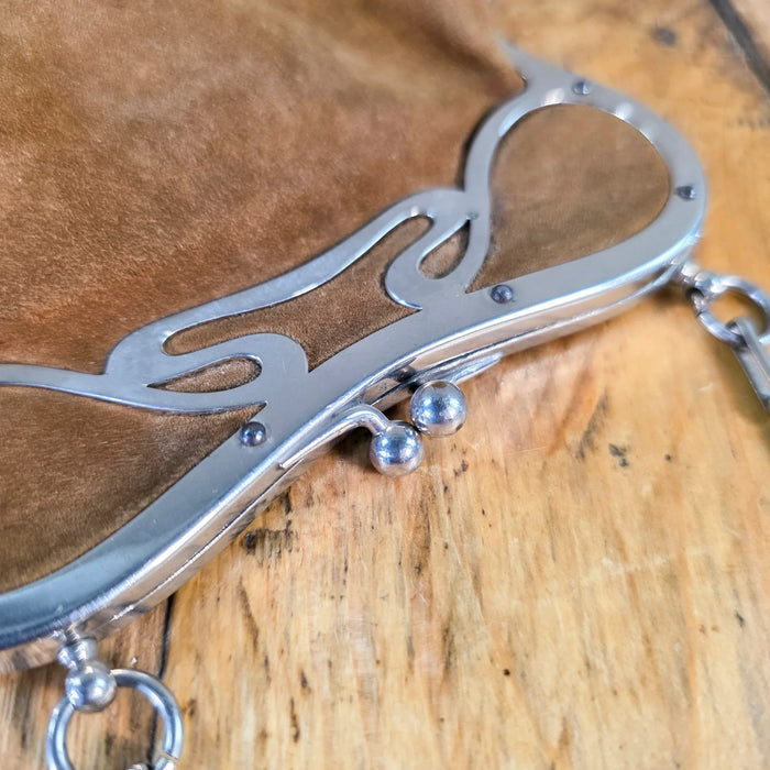 Wildleder Abendtäschchen mit versilbertem Beschlag-Vintage Kontor-Vintage Kontor