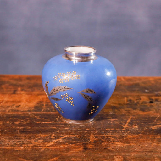 Blaue Kugelvase, Vase mit Silbermontur, Kunst Kronach -