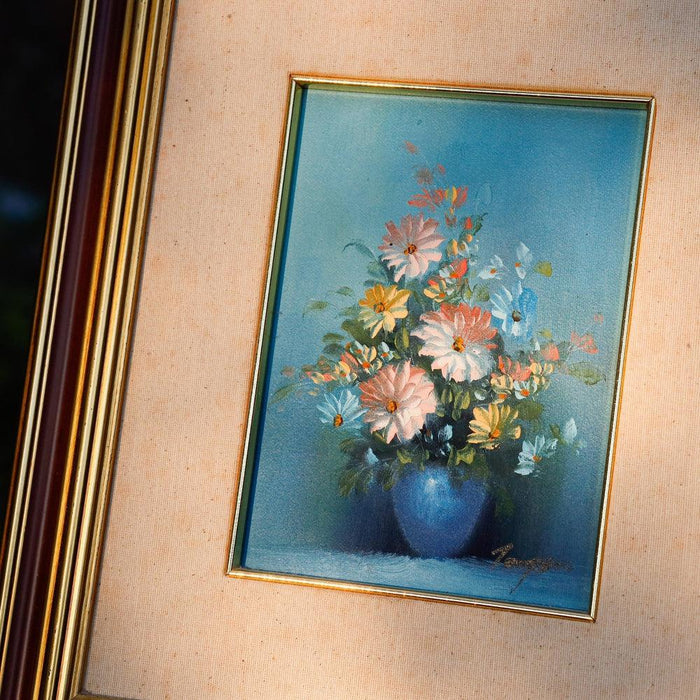 Ölgemälde, mit Holzrahmen, Blumen in blauer Vase-Vintage Kontor-Vintage Kontor