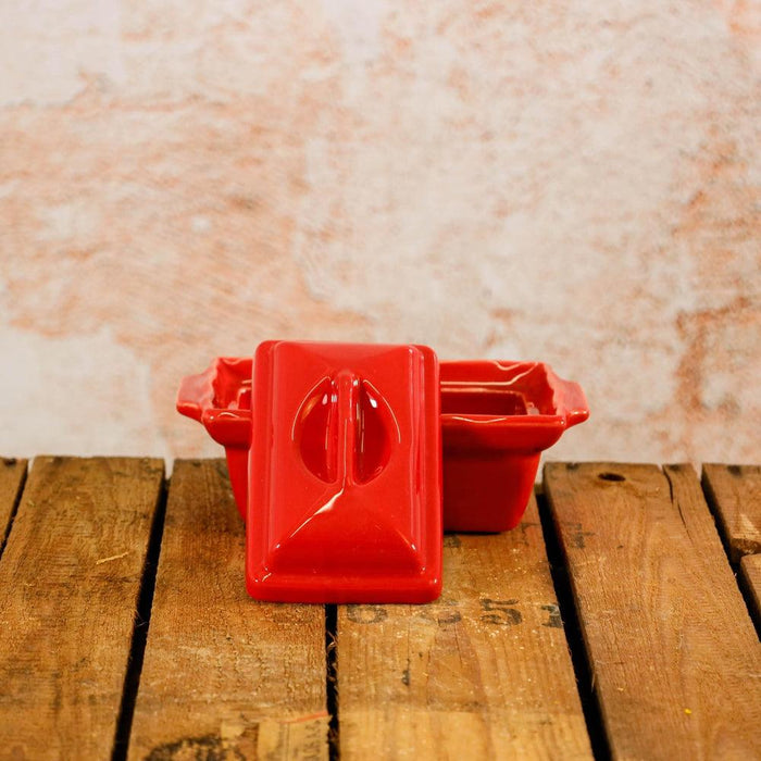Rote Butterdose aus Keramik-Vintage Kontor-Vintage Kontor