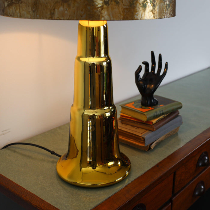 Schicke Tischlampe mit Glasfuß in gold, original 70iger Jahre-Vintage Kontor-Vintage Kontor